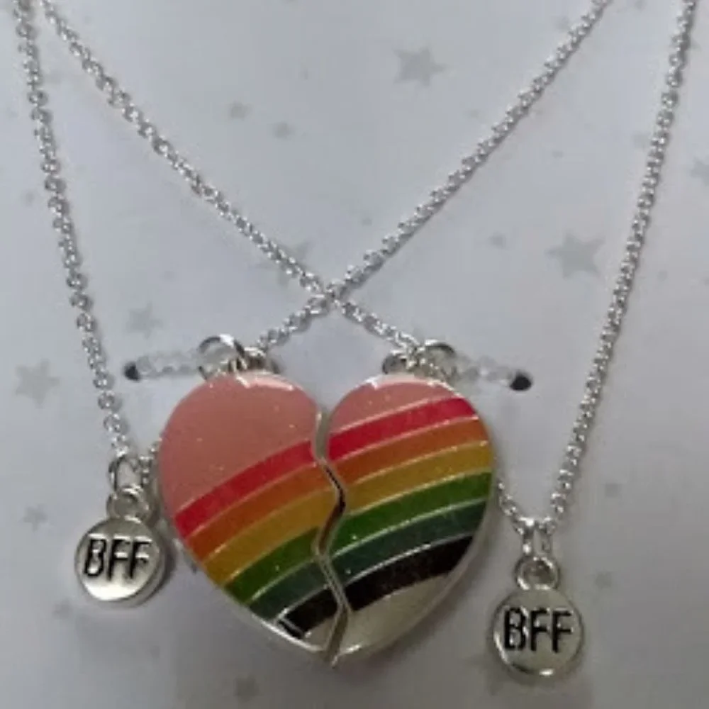 ELLI By CAPELLI 2pc BFF Best Friends Rainbow Heart Girls Necklace Set**NEW!